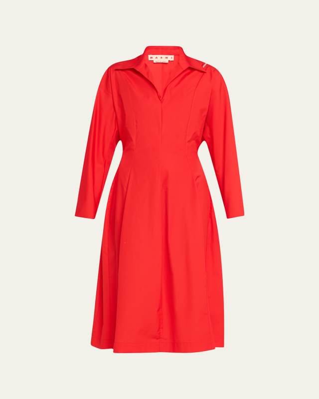 Belted Poplin Midi Dress